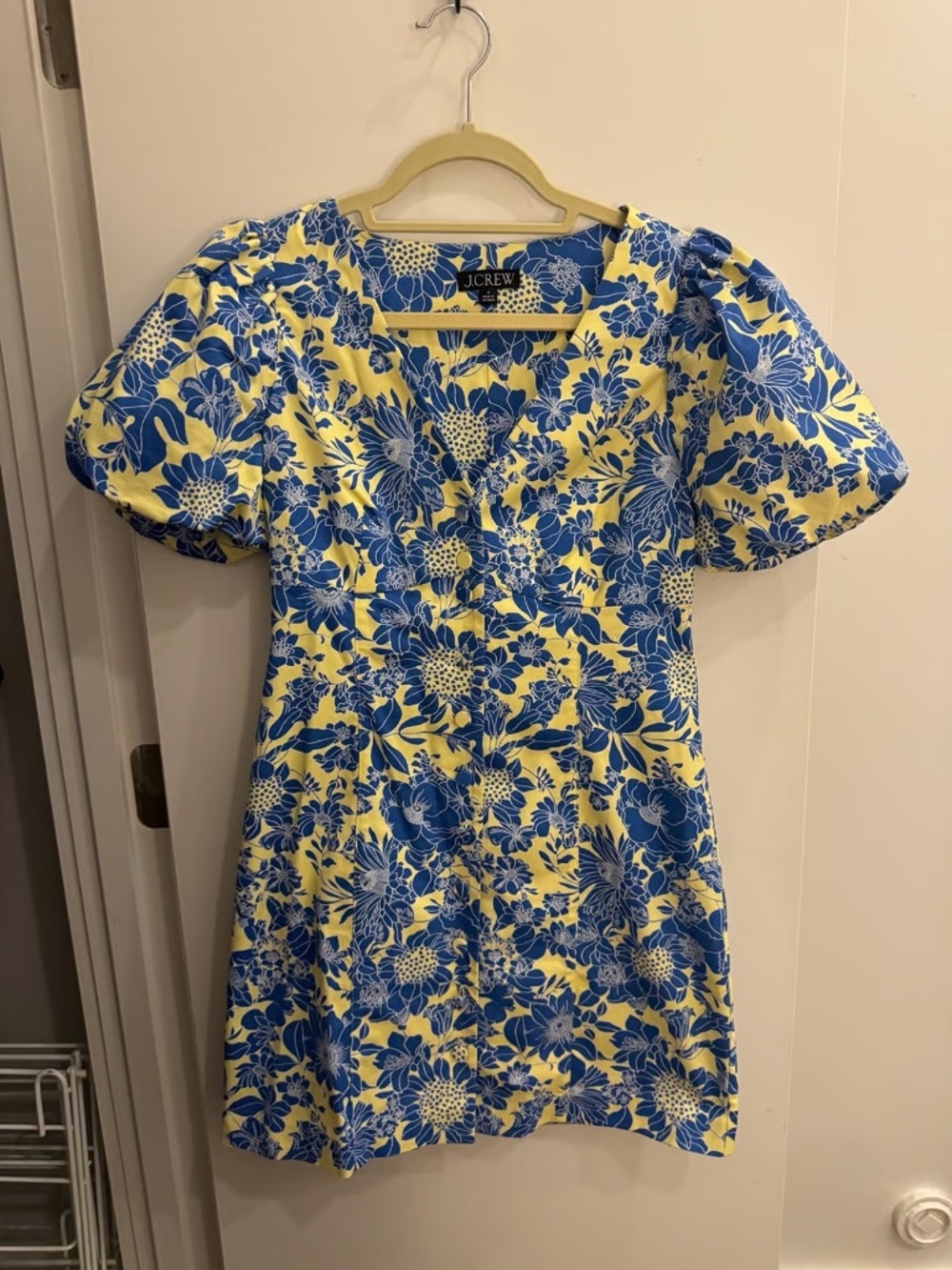 J.Crew Button-Front Puff-Sleeve Mini Dress